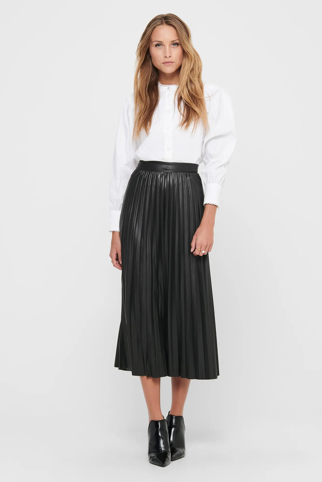 Only Falda Plisada Midi Polipiel Negro Discount