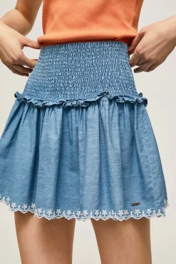 Pepe Jeans Falda Volantes Tencel Azul Oscuro Outlet