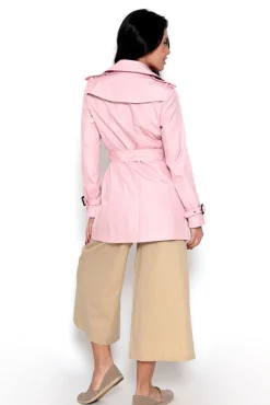 Brave Soul Gabardina Abotonada Con Cinturon Rosa Outlet