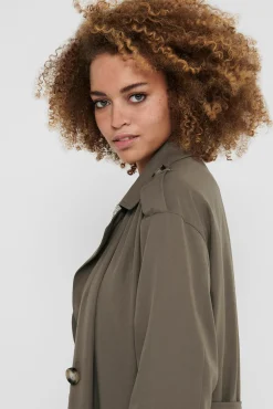 Only Gabardina Larga Fluida Marron Medio Clearance