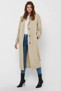 Only Gabardina Larga Fluida Beige Medio Outlet