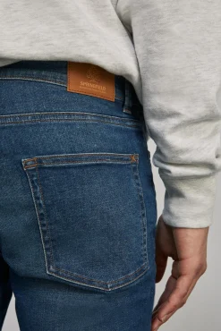 * Jeans Skinny Lavado Medio Oscuro Ensuciado Turquesa