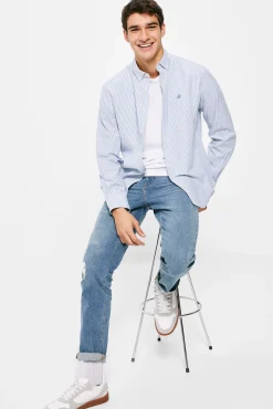 * Jeans Slim Lavado Medio Ensuciado Rotos Reparados Turquesa Discount