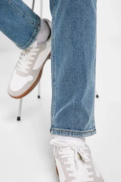 * Jeans Slim Lavado Medio Ensuciado Rotos Reparados Turquesa Discount