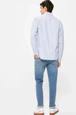 * Jeans Slim Lavado Medio Ensuciado Rotos Reparados Turquesa Discount
