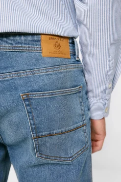 * Jeans Slim Lavado Medio Ensuciado Rotos Reparados Turquesa Discount