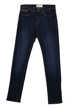 * Jeans Slim Lavado Oscuro Ensuciado Turquesa