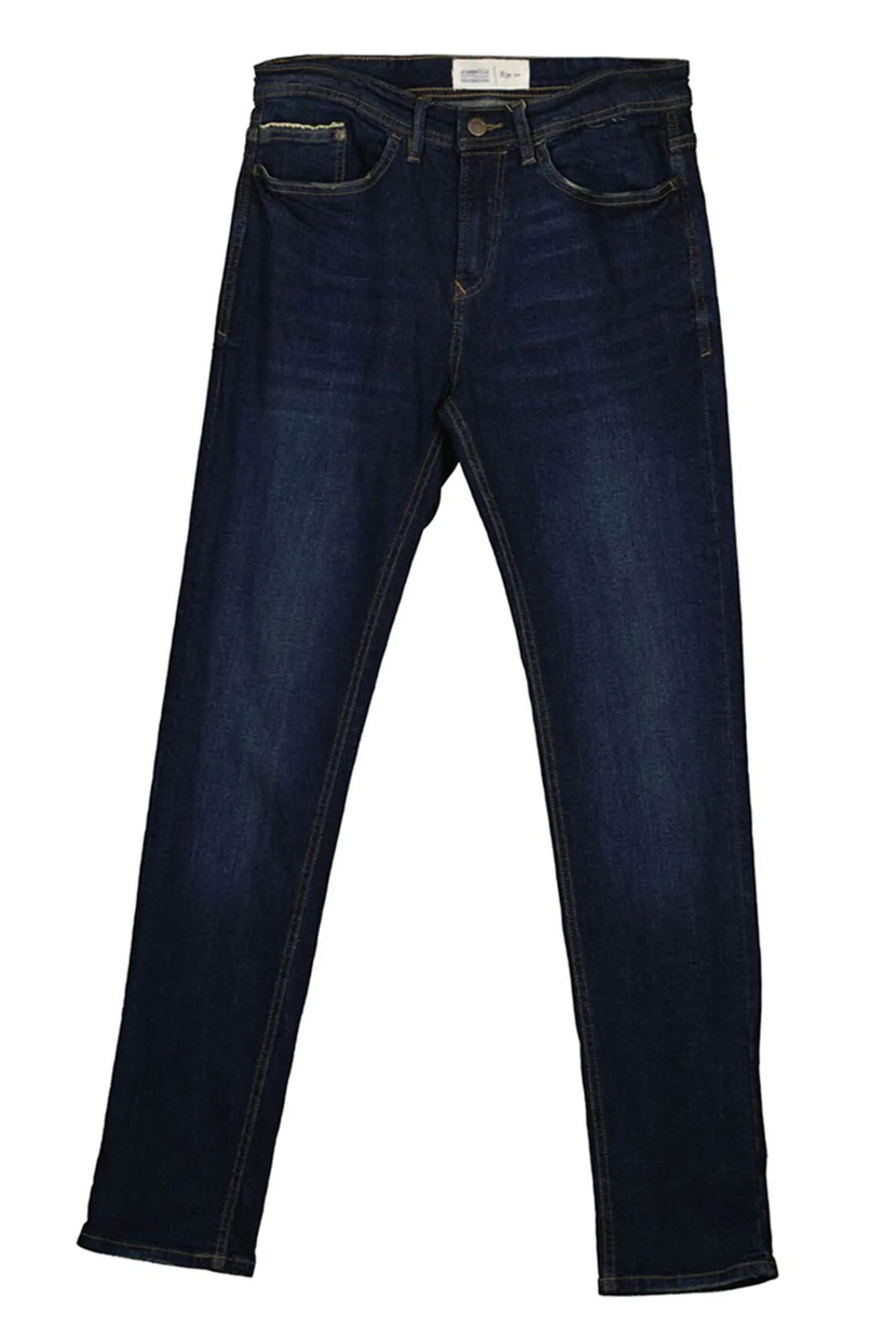 * Jeans Slim Lavado Oscuro Ensuciado Turquesa