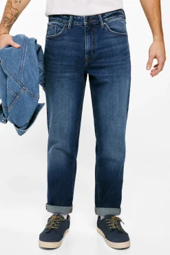 * Jeans Slim Straight Lavado Medio Oscuro Turquesa Sale