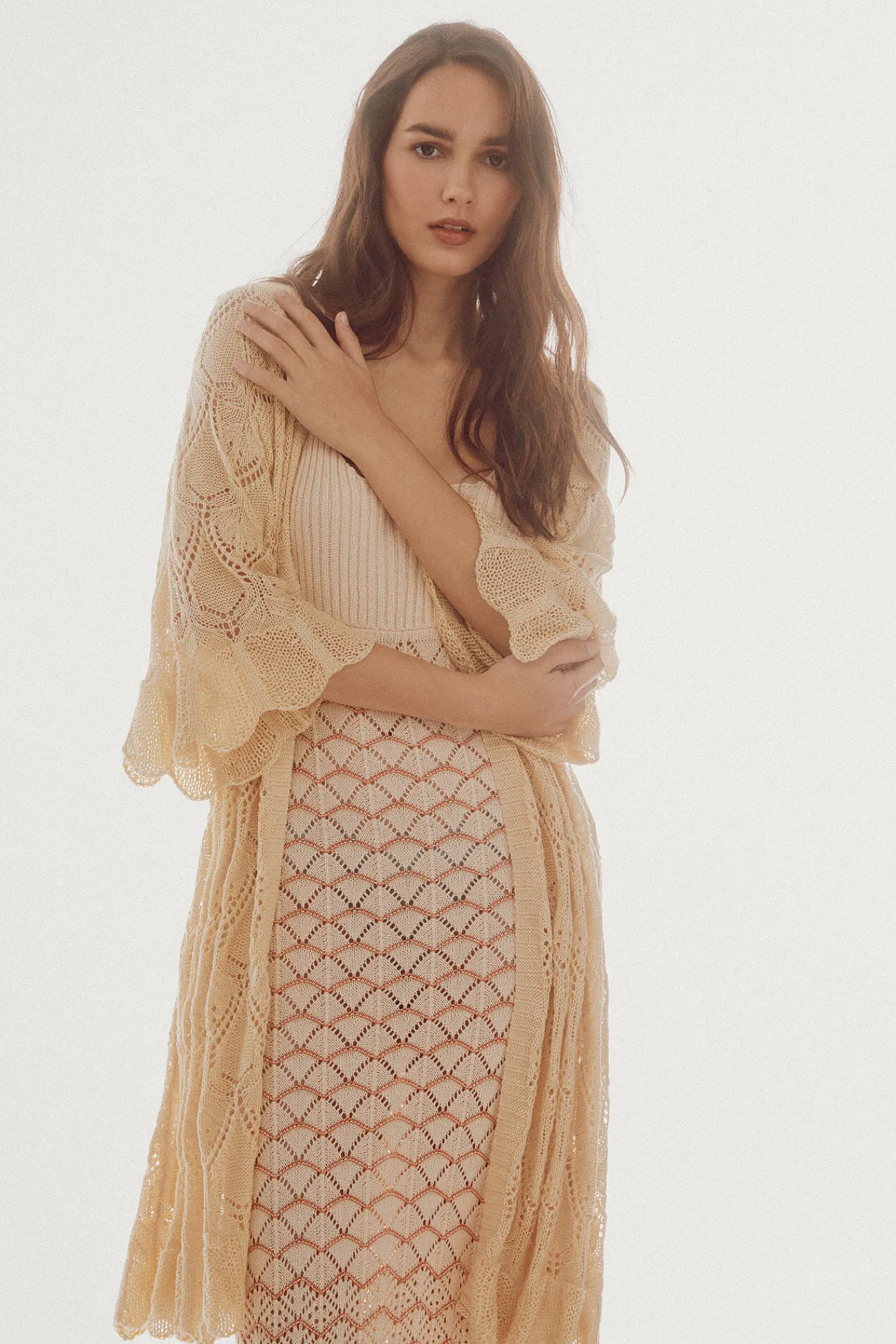 Slowlove Kimono Punto Calado Marron Online
