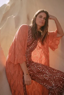 Slowlove Kimono Punto Calado Naranja New