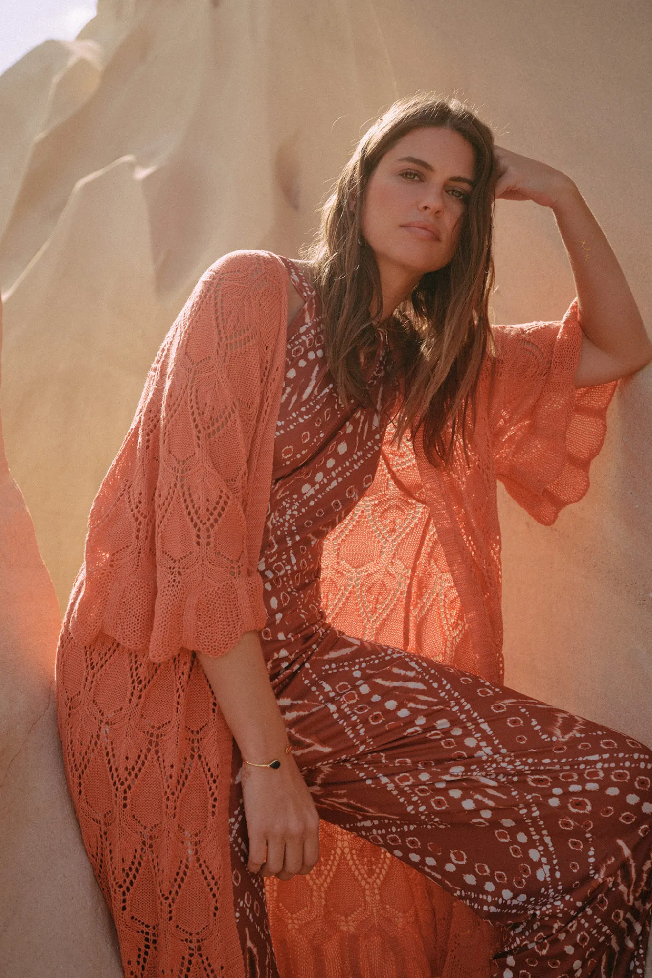 Slowlove Kimono Punto Calado Naranja New