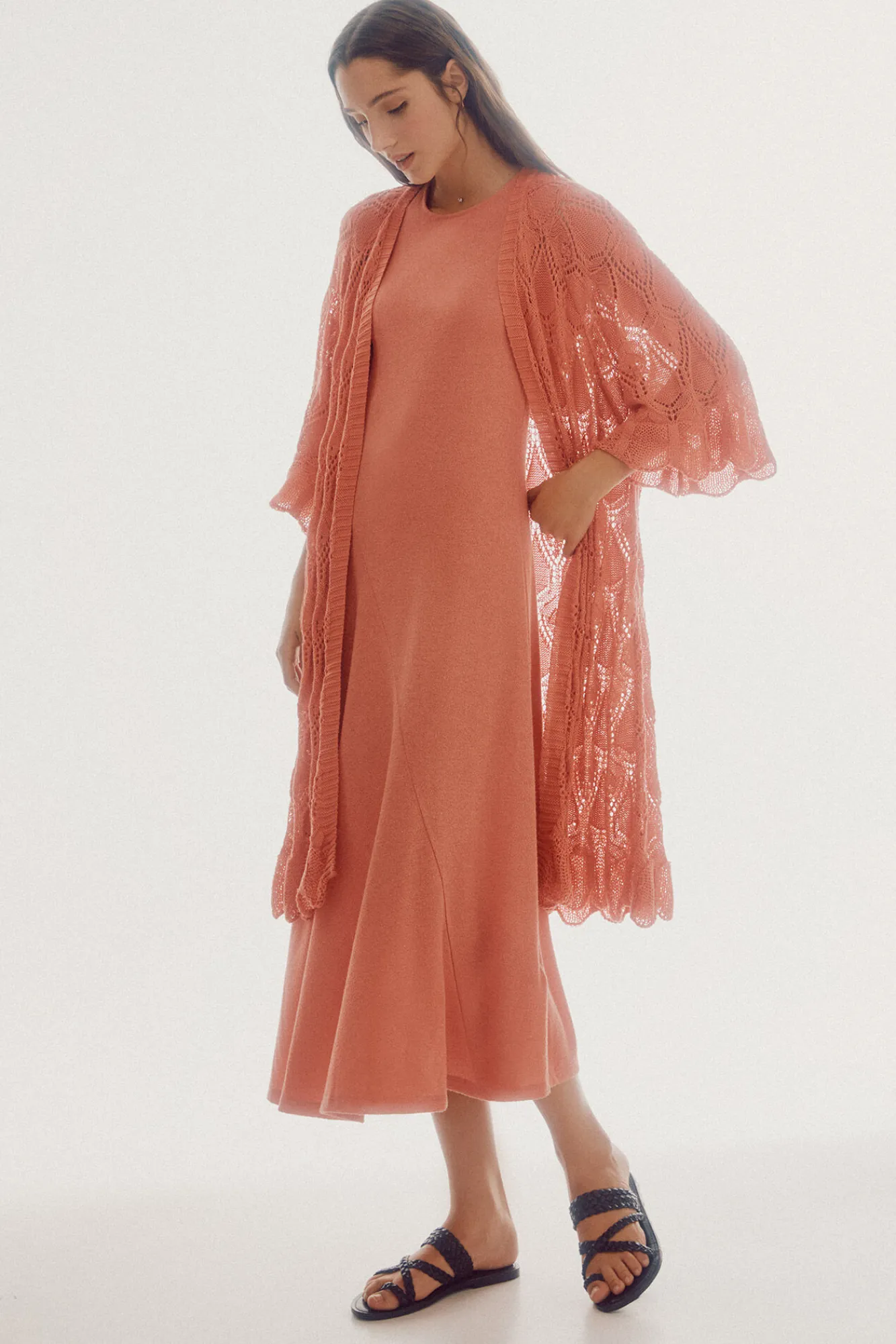 Slowlove Kimono Punto Calado Naranja New