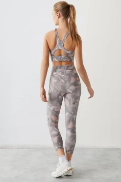 Dash and Stars Leggings Crop Flores 4D Stretch Gris