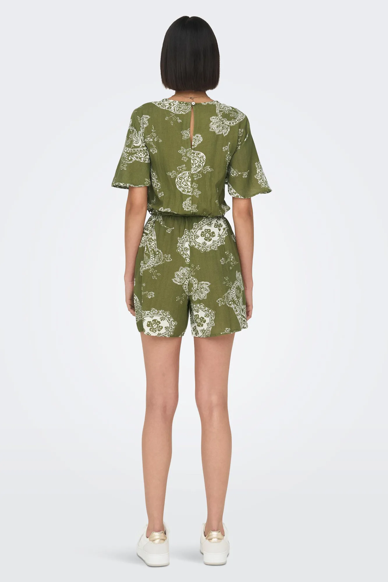 Only Mono Corto Algodon Y Lino Verde Outlet