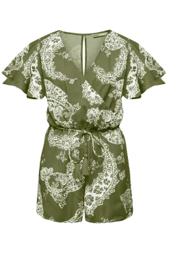 Only Mono Corto Algodon Y Lino Verde Outlet