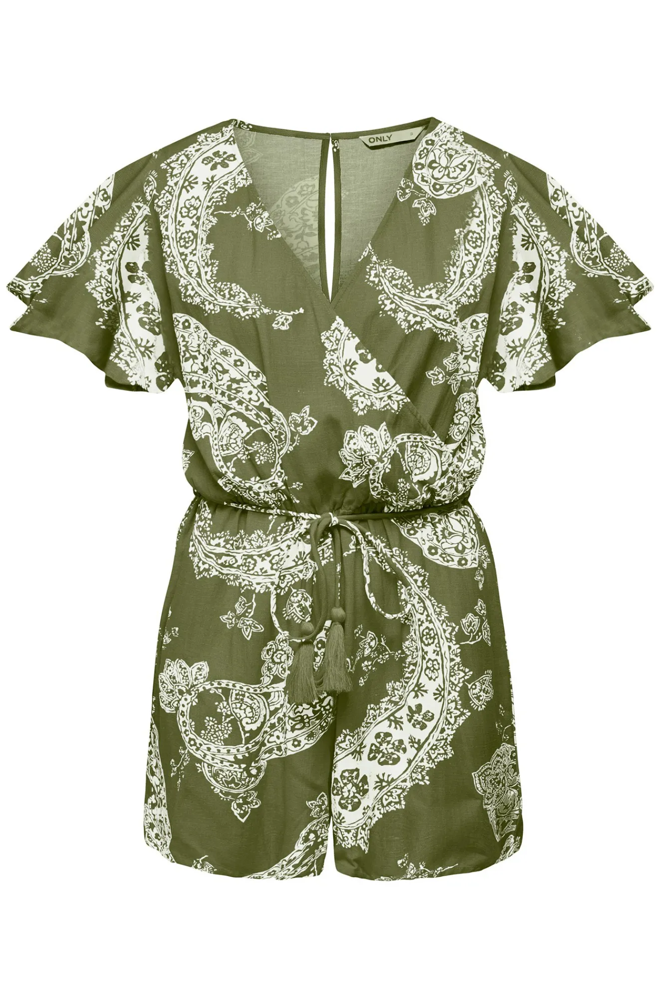 Only Mono Corto Algodon Y Lino Verde Outlet