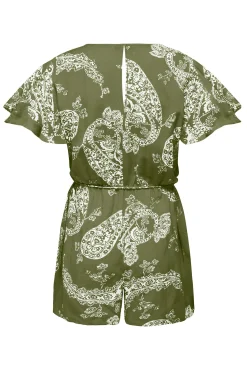 Only Mono Corto Algodon Y Lino Verde Outlet
