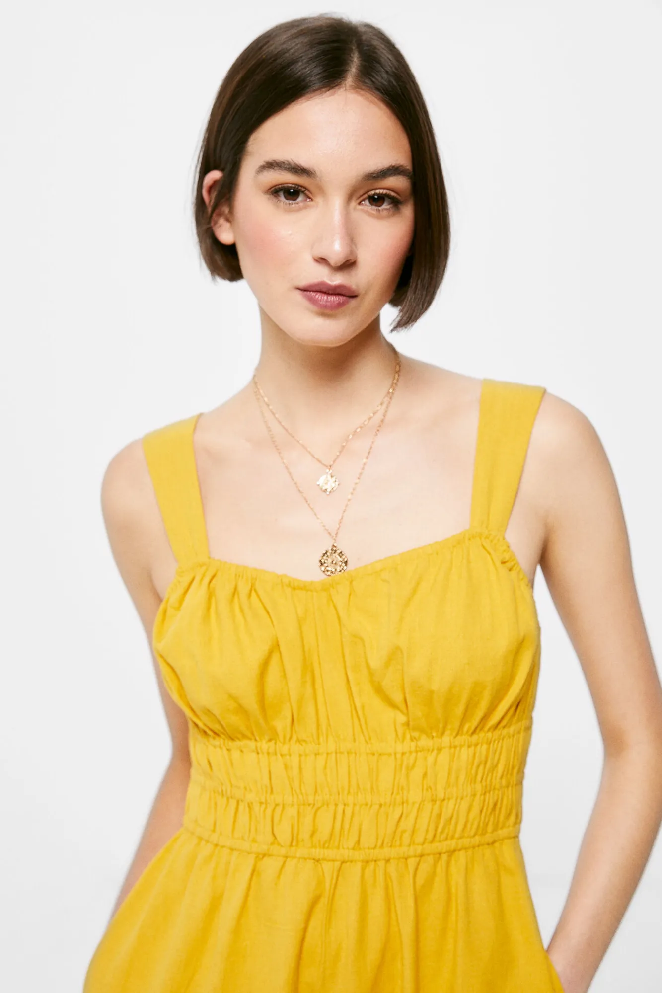* Mono Frunces Lino Algodon Estampado Amarillo Best