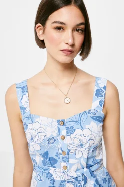 * Mono Tirantes Estampado Lino Algodon Azul Claro Clearance