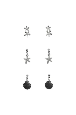 Pieces Pack De Tres Pendientes Plateados. Gris Medio New