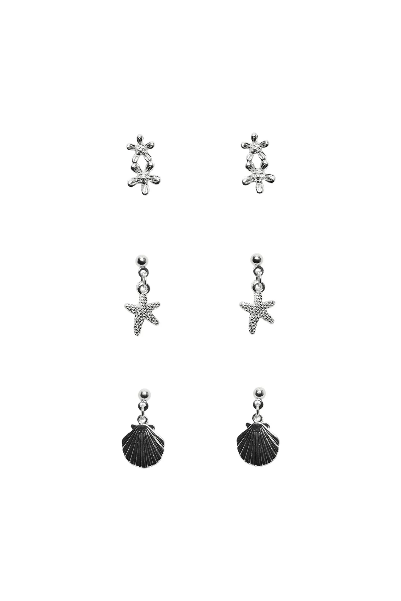 Pieces Pack De Tres Pendientes Plateados. Gris Medio New