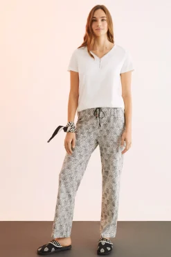 Women'secret Pantalon 100% Algodon Estampado Corazones Beige Clearance