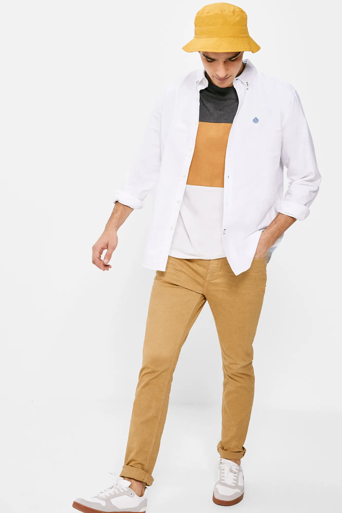 * Pantalon 5 Bolsillo Color Skinny Lavado Beige Medio