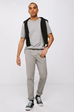 * Pantalon 5 Bolsillos Ligero Color Slim Lavado Gris Medio Hot