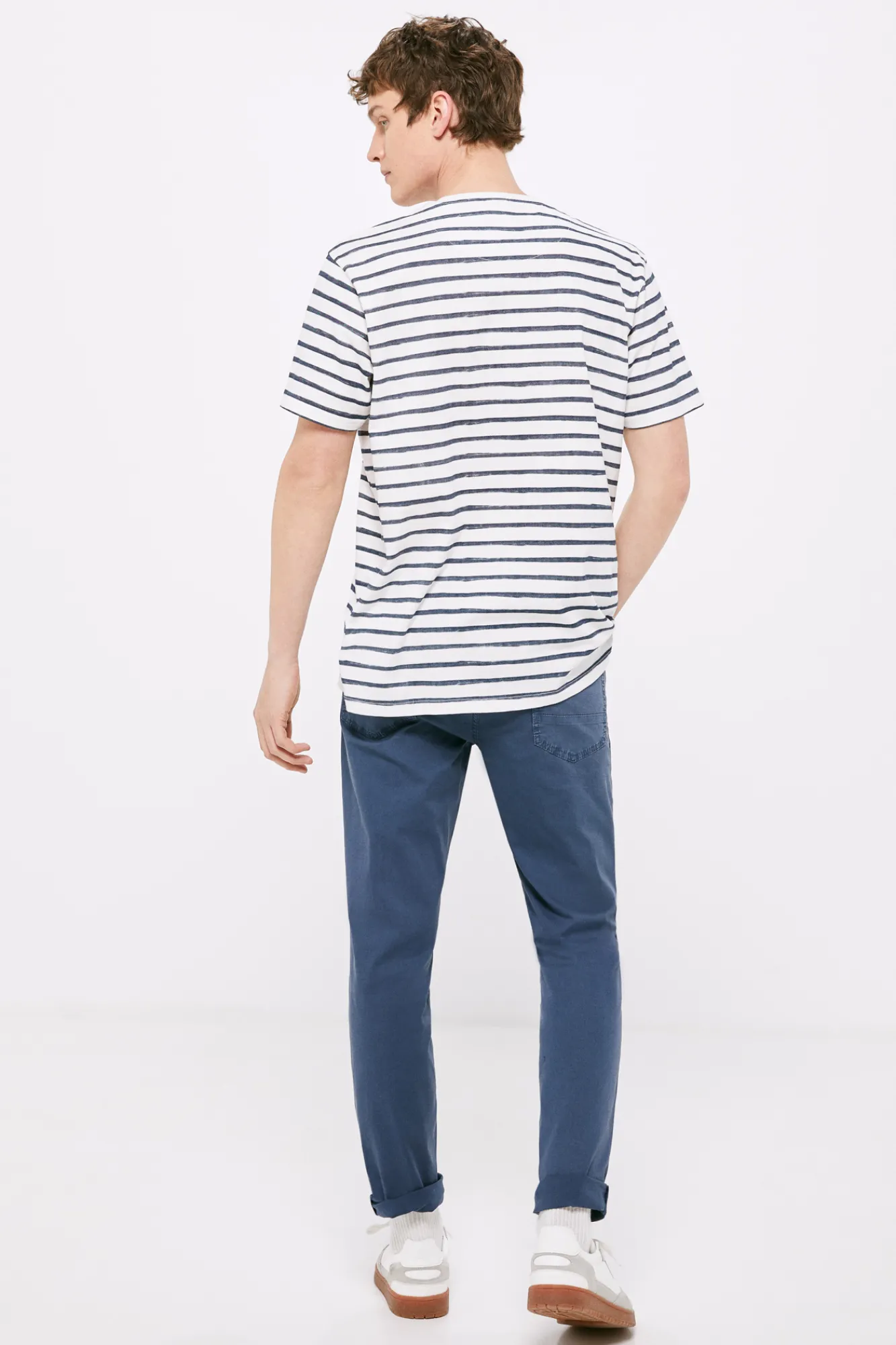 * Pantalon 5 Bolsillos Ligero Color Slim Lavado Azul Medio New