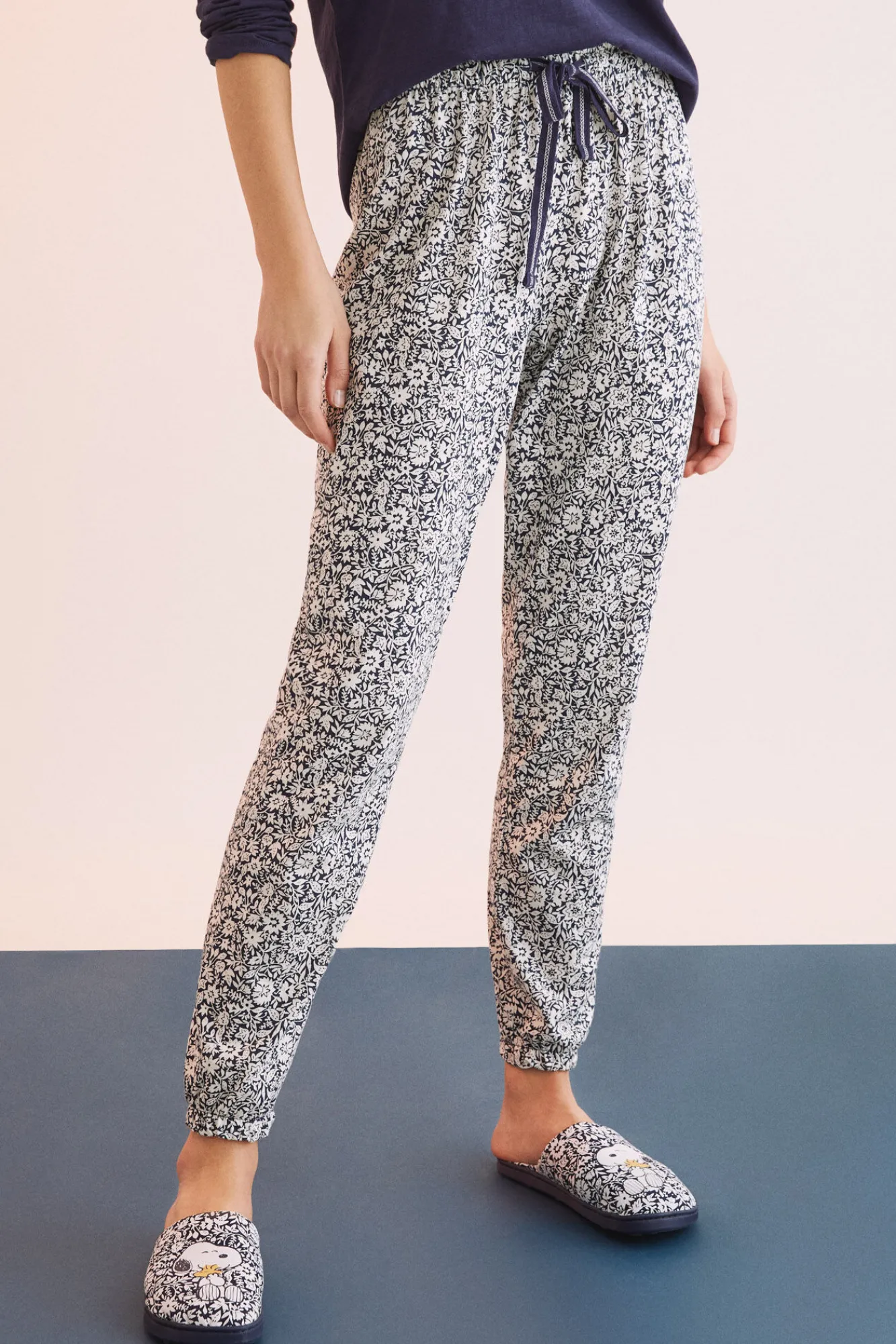 Women'secret Pantalon Largo 100% Algodon Flores Estampado New