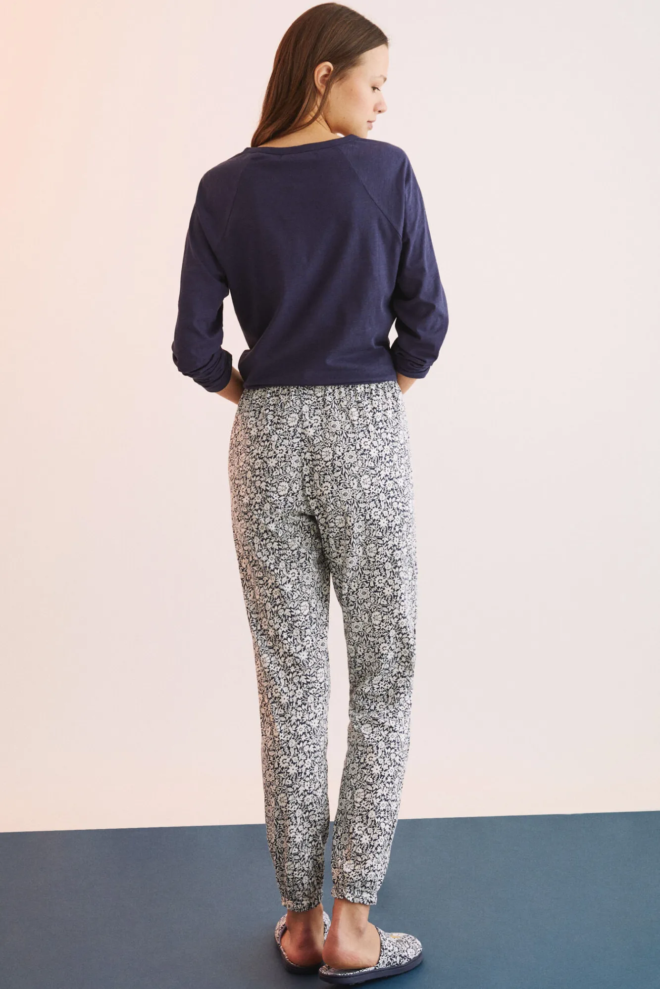 Women'secret Pantalon Largo 100% Algodon Flores Estampado New