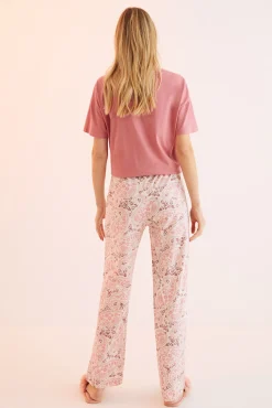 Women'secret Pantalon Largo 100% Algodon Paisley Rosa Outlet