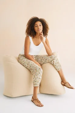 Women'secret Pantalon Largo Baggy 100% Algodon Estampado Verde Clearance