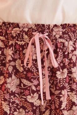 Women'secret Pantalon Largo Flores Granate Estampado Outlet