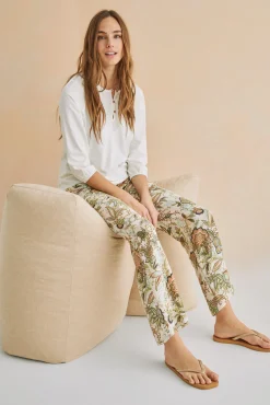 Women'secret Pantalon Largo Recto Estampado Verde New