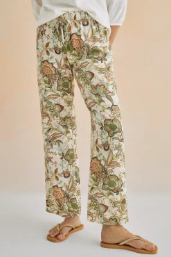 Women'secret Pantalon Largo Recto Estampado Verde New