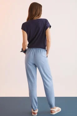 Women'secret Pantalon Largo Viscosa Efecto Denim Azul Outlet