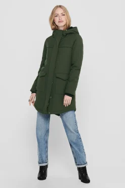 Only Parka 3/4 Bolsillos Con Capucha Verde