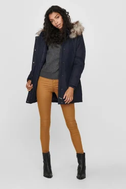 Only Parka Con Capucha Con Pelo Y Bolsillos Azul Medio Sale