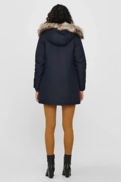 Only Parka Con Capucha Con Pelo Y Bolsillos Azul Medio Sale