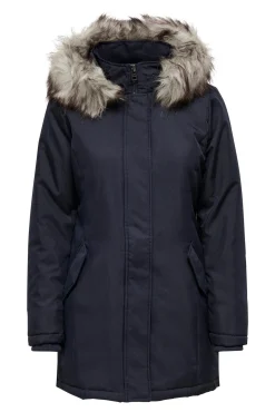 Only Parka Con Capucha Con Pelo Y Bolsillos Azul Medio Sale