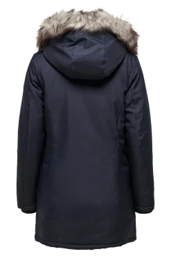 Only Parka Con Capucha Con Pelo Y Bolsillos Azul Medio Sale
