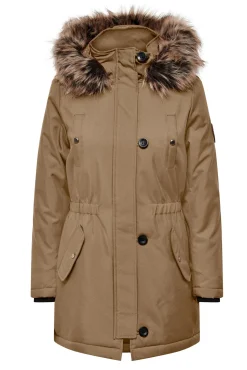 Only Parka Con Capucha Y Pelo Marron Medio New
