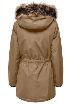 Only Parka Con Capucha Y Pelo Marron Medio New