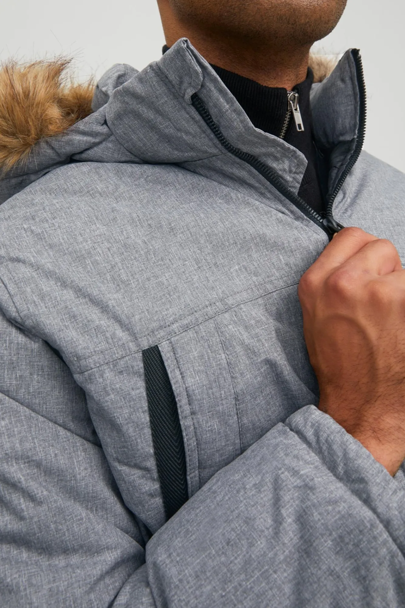 Jack & Jones Parka Pelo Capucha Gris Medio Online