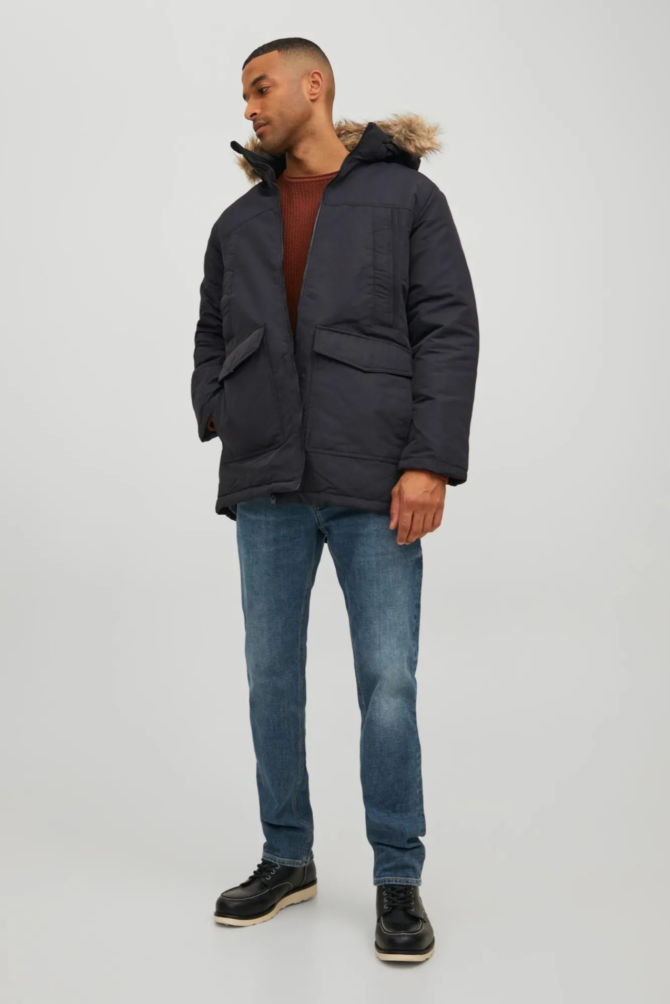 Jack & Jones Parka Pelo Capucha Negro Best