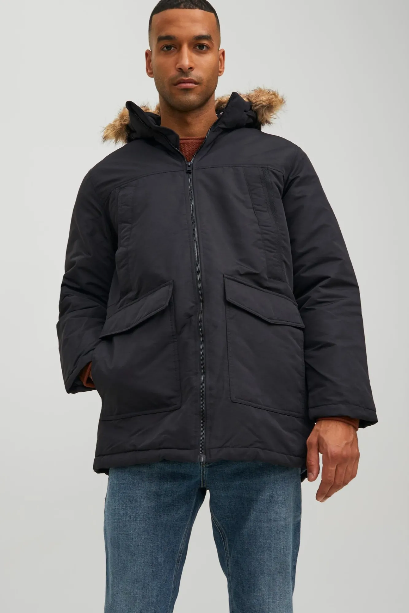 Jack & Jones Parka Pelo Capucha Negro Best