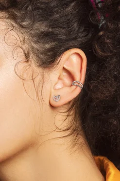 Singularu Pendientes Heart Shape Plata Gris New