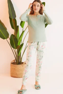 Women'secret Pijama 100% Algodon Flores Verde Clearance